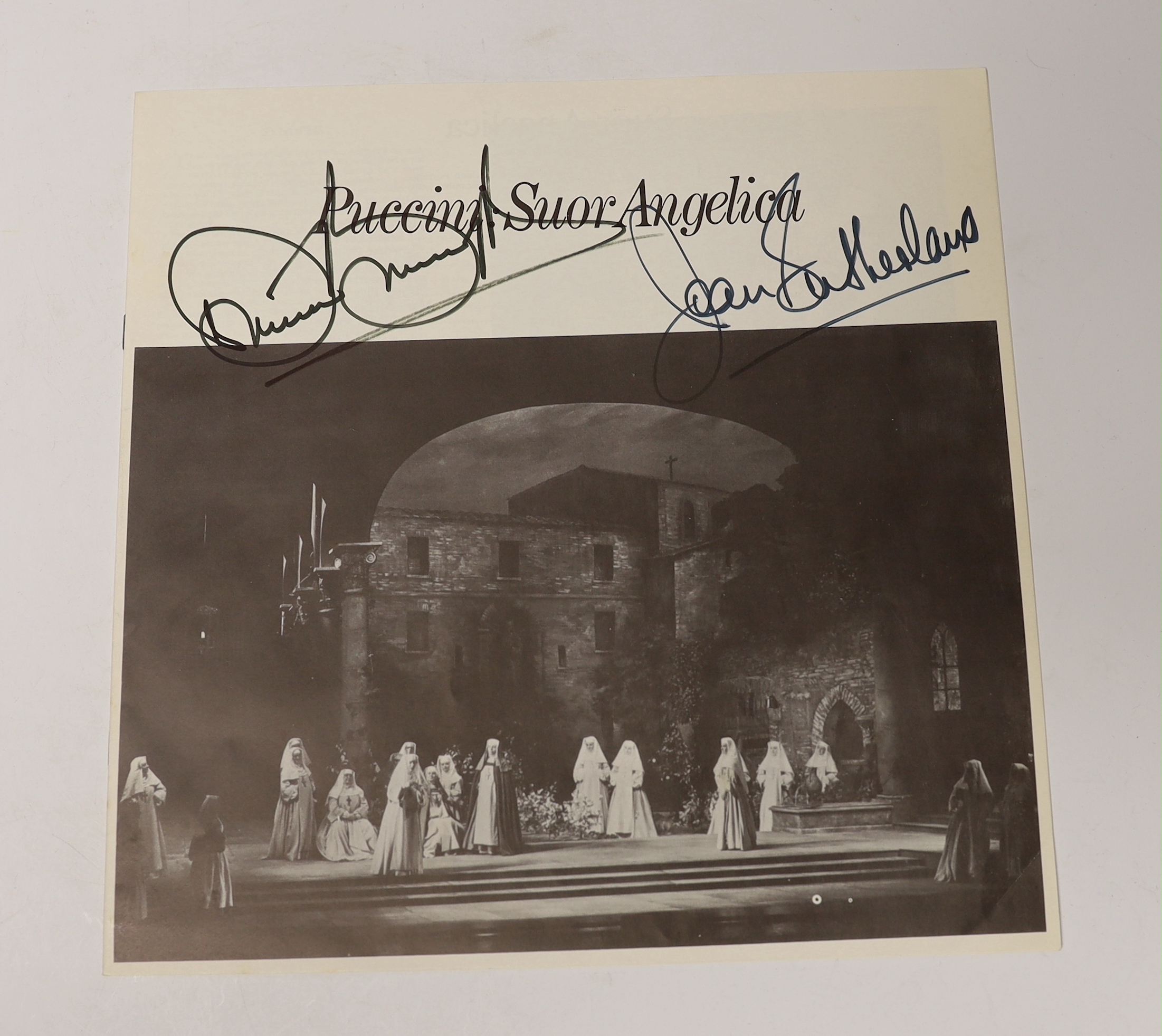 Joan Sutherland interest; a signed LP box set of Donizetti’s Lucretia Borgia, together with a signed LP of Puccini’s Suor Angelica, both signed by Joan Sutherland and Richard Bonynge, plus another unsigned LP box set (3)